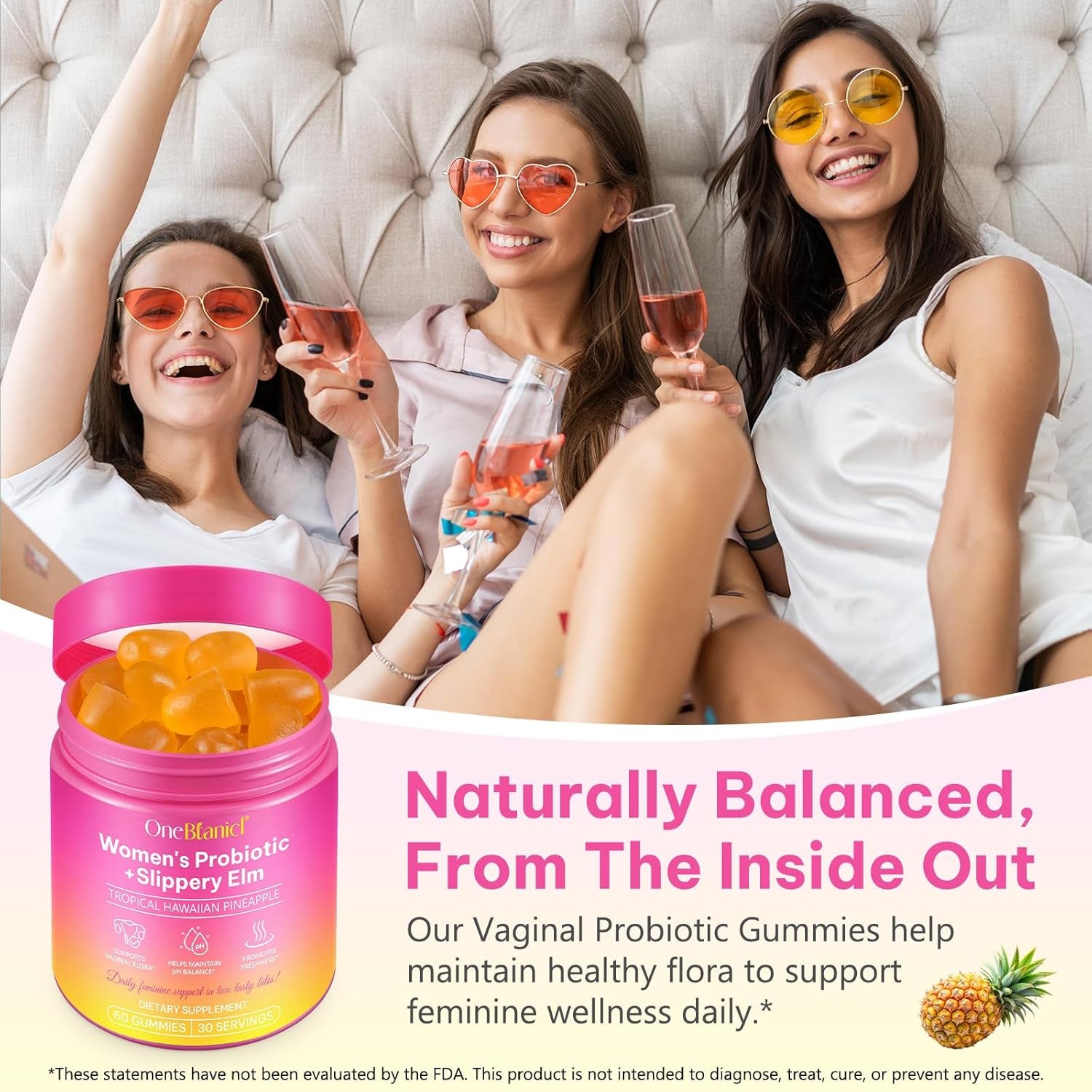 Feminine Probiotics Gummies,Vaginal Women Probiotic,Feminine Balance Ph Gummies for Healthy Odor,Improve Immune,Support Vaginal Health,With Slippery Elm(60 Gummies)