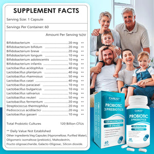 CANLIST Probiotics 120 Billion Cfus 18 Strains, 3 Prebiotics & Digestive Enzymes for Men Women,Digestive & Immune Support,Shelf Stable Non-Gmo 120 Capsules