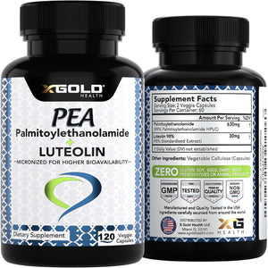 Palmitoylethanolamide 630 Mg + Luteolin Standardized 98%- Micronized Pea 99% Highly Purified and Bioavailable - Made in USA - Supplement for Men and Women - 120 Veggie Capsules