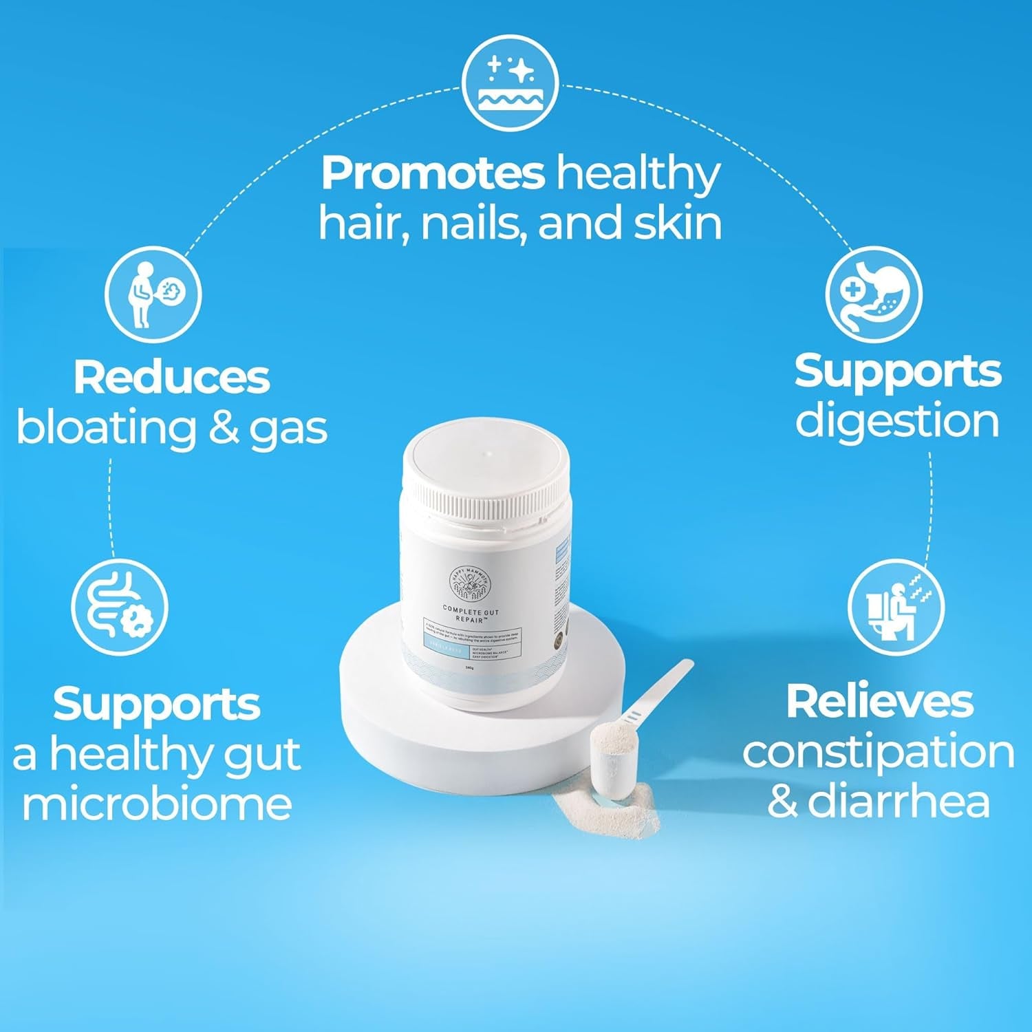 Happy Mammoth Complete Gut Repair Probiotic, Prebiotic, Fiber & Collagen Supplement for Gut Health, Digestion, Healthy Gut Microbiome, Reduces Constipation & Bloating 24 Servings, Vanilla Flavor