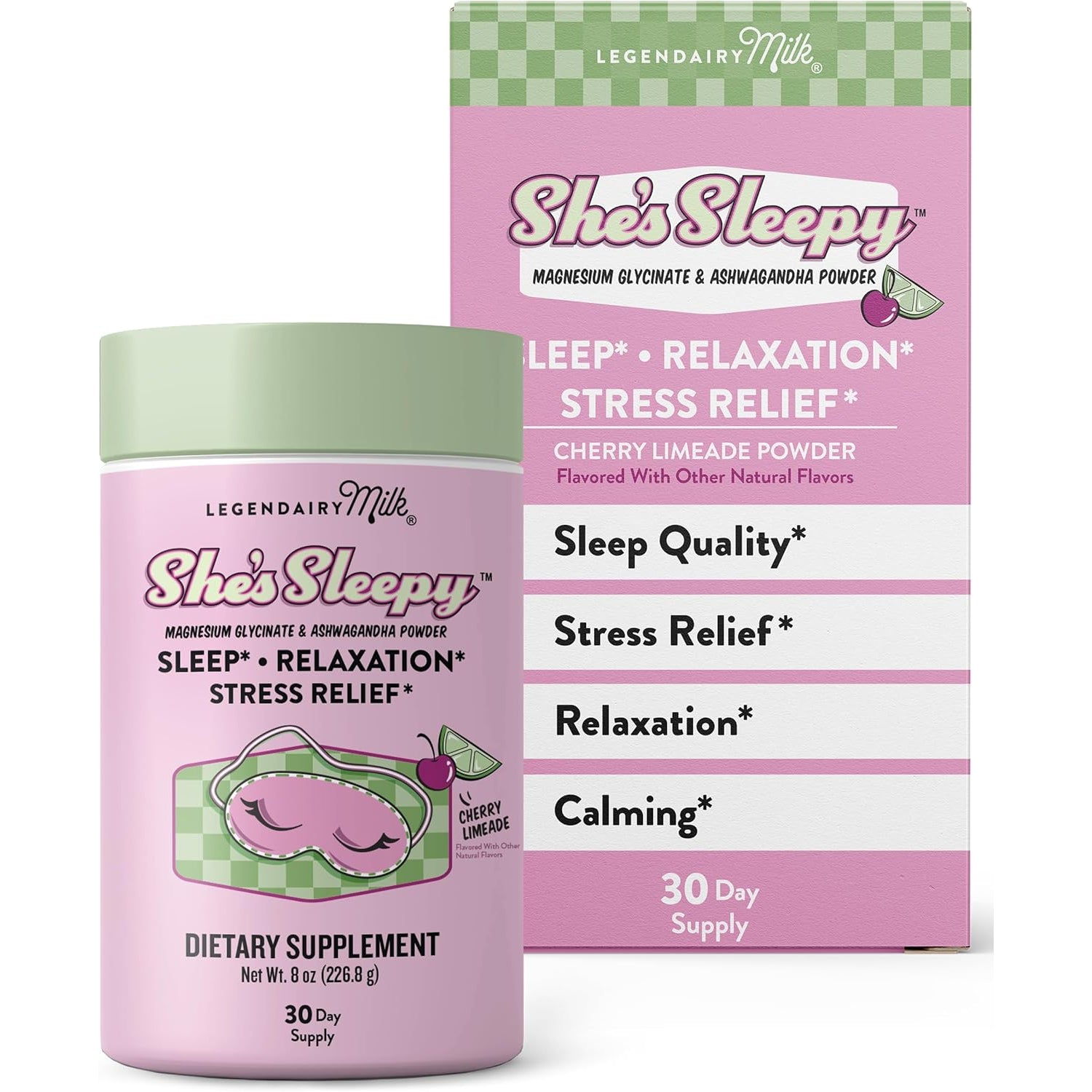 Legendairy Milk She’S Sleepy™ – Cherry Limeade – Nightly Sleep Aid, Sugar Free Drink Mix with Magnesium Glycinate & Ashwagandha – Relaxation & Restful Sleep