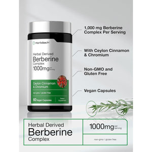 Horbäach Berberine Complex Supplement | 60 Vegan Capsules | with Ceylon Cinnamon & Chromium | Naturally Derived | Non-Gmo, Gluten Free Formula