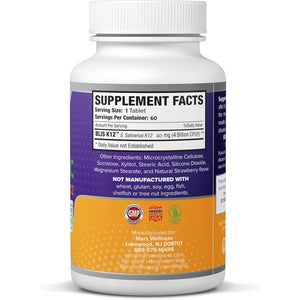 Oral Probiotic Supplement with BLIS K12 4 Billion CFU - Now Dairy Free 60 Day Supply Bottle for Bad Breath, Strep, Cavities, Gum Oral and Dental Health - Sugar Free - USA Made - 60 Count
