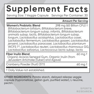 Sports Research Women'S Probiotics with Prebiotics, 65 Billion CFU - Vegan Capsules for Gut Health & Digestive Support, Probiotics for Women with Cranberry - Non-Gmo Verified & Gluten Free - 30 Count