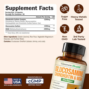 Glucosamine Chondroitin MSM – 3-In-1 Joint Supplements for Women and Men with Glucosamine Sulfate 1500Mg, Chondroitin Sulfate 1200Mg & Potent 2000Mg MSM for Cartilage & Joint Support – 150 Capsules