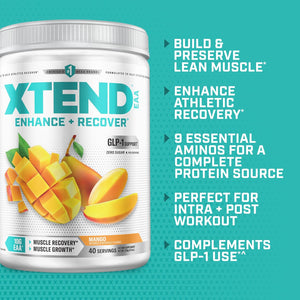 Xtend EAA + BCAA Powder for Muscle Recovery & Lean Muscle Growth, 9 Essential Amino Acids for Intra Workout or Post Workout Recovery, 10G Eaas per 2 Servings, Mango 40 Servings