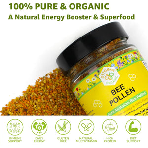 Bee Pollen – USDA & EU Organic Certified, Halal, ISO 22000 & GMP | 100% Pure Superfood, Rich in Vitamins & Minerals | Non-Gmo, Additive-Free (7 Ounce (Pack of 1))