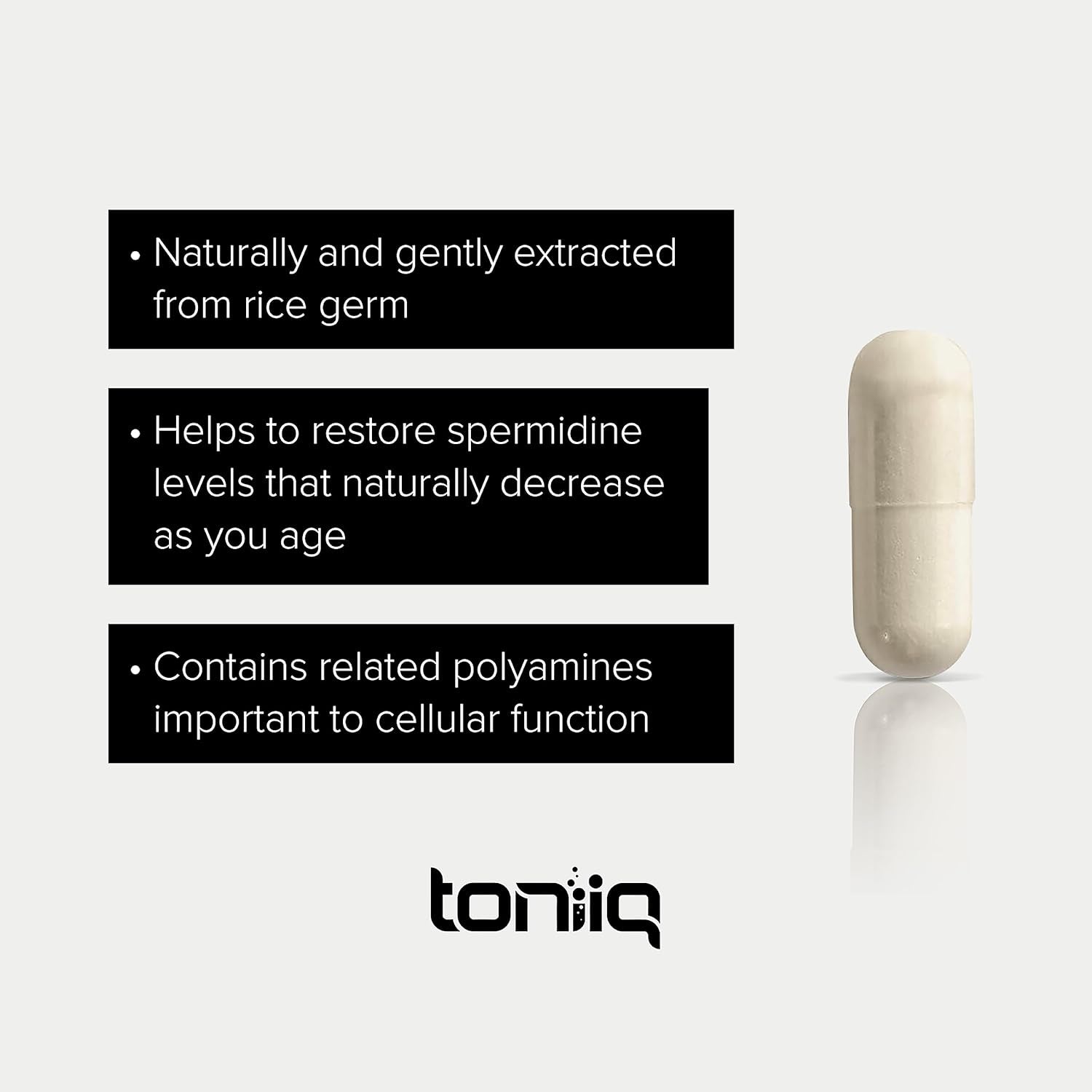 Toniiq Ultra Concentrated 500Mg Spermidine Supplements for Men and Women - Non-Synthetic Spermidine Standardized to No Less than 1% - 5Mg per Serving Rice Germ Extract
