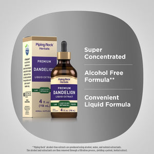 Piping Rock Dandelion Root Extract Liquid Drops | 4 Fl Oz | Premium Tincture Herbal Supplement | Alcohol Free | Vegetarian, Non-Gmo, Gluten Free