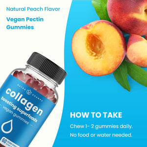 Nutrachamps Collagen Boosting Gummies, Collagen Booster Gummy for Natural Collagen Production, Vegan Pectin Supplements Chews for Women & Men, 60 Peach Vitamins Gummies