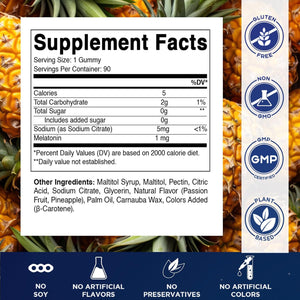 Vitamatic Sugar Free Kids Melatonin 1Mg, 90 Gummies, Pineapple & Passionfruit Flavored Gummies, 90 Days Supply