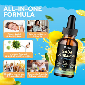 GABA L-Theanine Drops - Liquid GABA L-Theanine Supplement with L-Theanine, Ashwagandha, Magnesium Glycinate, Vitamin C, B6 - Support Sleep, Relaxation, Calm Mood & Focus - Lemon Flavor, 2 Fl Oz