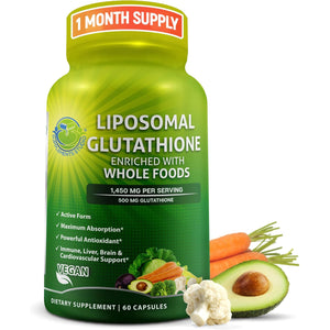 Liposomal Glutathione 500Mg - Active Form L Glutathione (Reduced) for Maximum Absorption - Made with Organic Whole Foods - Master Antioxidant & Detoxifier - Immune & Cardiovascular Support - 60 Count