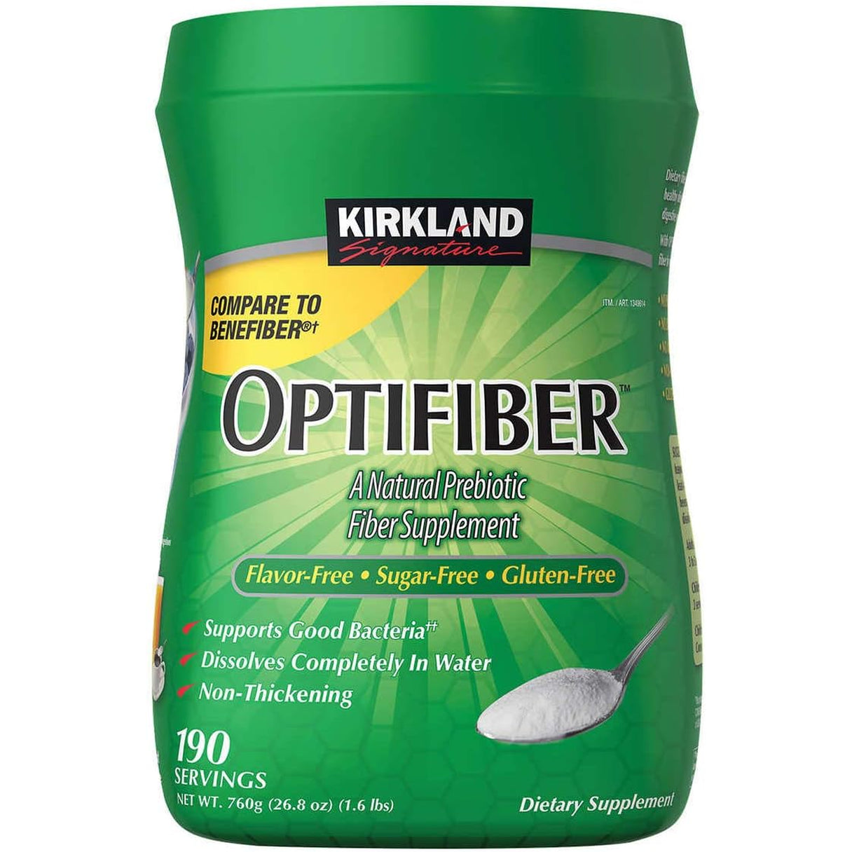 Kirkland Signature OPTIFIBER, Powder, Sugar Free Favor Free Gluten Free Non Thickening, NET WT. 760G/26.8 Oz (1.6 Lbs) (190 Servings)