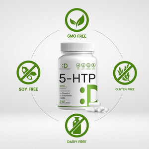 Deal Supplement 5-HTP 200Mg per Serving, 240 Capsules, 98% African Derived Griffonia Seed Extract | 4 in 1 Formula | plus Active L Theanine, L Tryptophan, & GABA | Relaxation Support Supplement