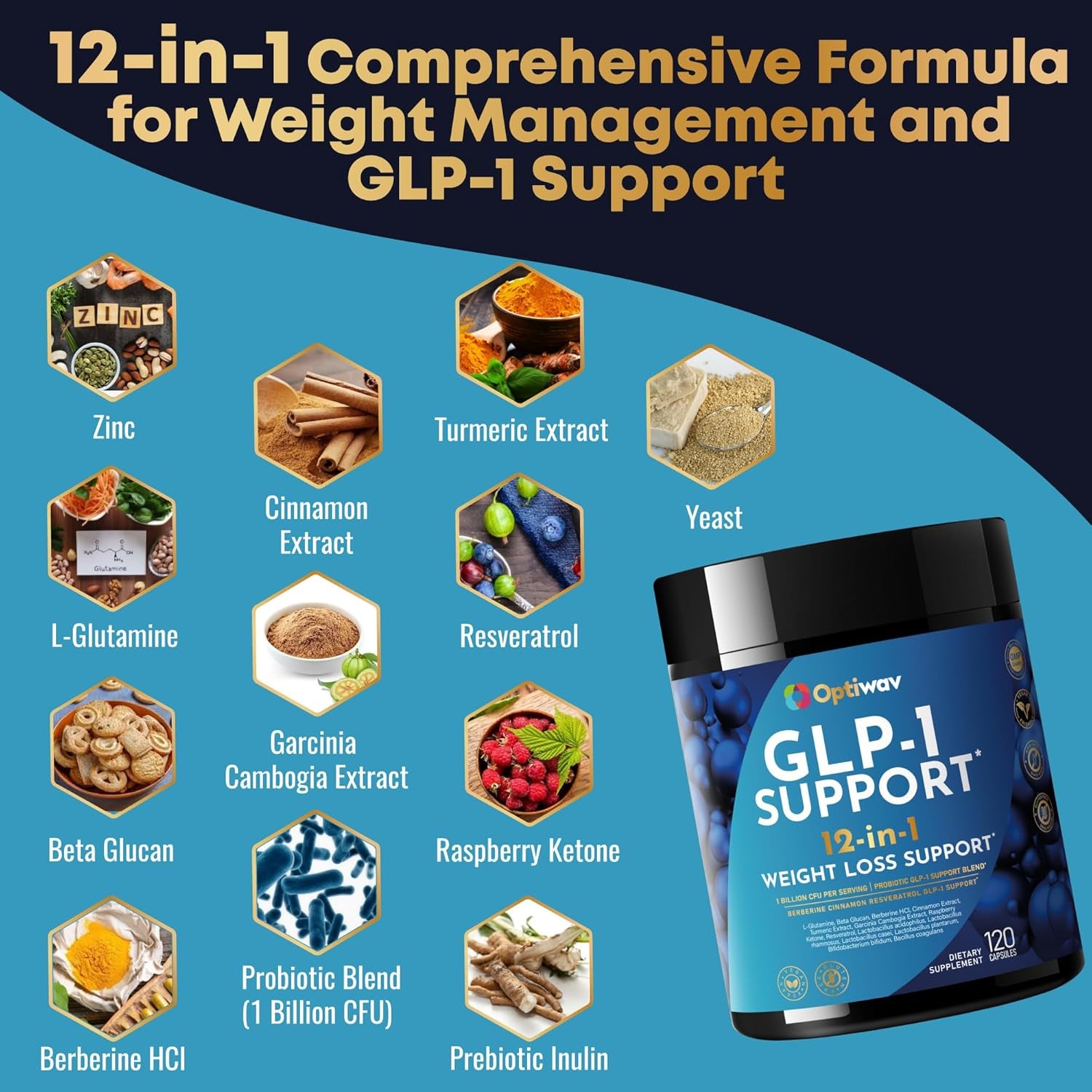 GLP-1 Support Probiotic Weight Loss Supplement - Natural GLP1 Support Appetite Suppressant for Women Men - for Daily Fat Burn Hunger Control Metabolism Boost Gut & Curb Cravings Support
