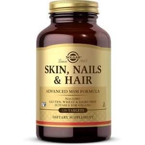 Solgar Skin, Nails & Hair, Advanced MSM Formula, 120 Tablets - Supports Collagen for Hair, Nail and Skin Health - Provides Zinc, Vitamin C & Copper - Non GMO, Vegan, Gluten & Dairy Free - 60 Servings