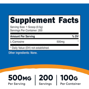 Nutricost L-Carnosine Powder 100 Grams (200 Servings) - Non-Gmo