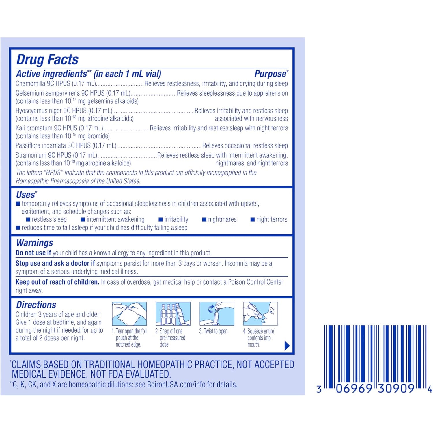 Boiron Sleepcalm Kids Liquid Doses Sleep Aid for Deep, Relaxing, Restful Nighttime Sleep - Melatonin-Free and Non Habit-Forming - 15 Count
