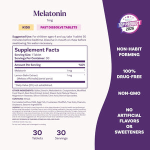 Natrol Kids Fast Dissolve Melatonin 1 Mg, Dietary Supplement for Restful Sleep, Sleep Tablets for Kids, 30 Strawberry-Flavored Melatonin Tablets, 30 Day Supply