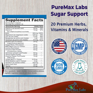 YUMMYVITE Sugar Support Supplement with Cinnamon, Chromium, Mulberry, Alpha Lipoic Acid - 20 Herbs & Vitamins - Non-Gmo, 60 Capsules
