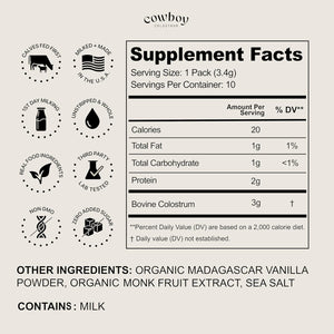 Cowboy - the Exclusive 1St Milking, Whole, Grass Fed Colostrum Supplement for Full Body Health - Bovine Colostrum Powder Packed W/Bioactive Nutrients (10 Travel Packs - Vanilla)