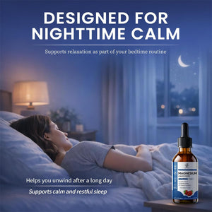 Liquid Magnesium Glycinate Drops for Sleep Support & Nighttime Calm,Magnesium Drops with Chamomile, Ashwagandha, L-Theanine & GABA for Relaxation Support, Gentle Absorption, Strawberry Flavor, 2 Fl Oz
