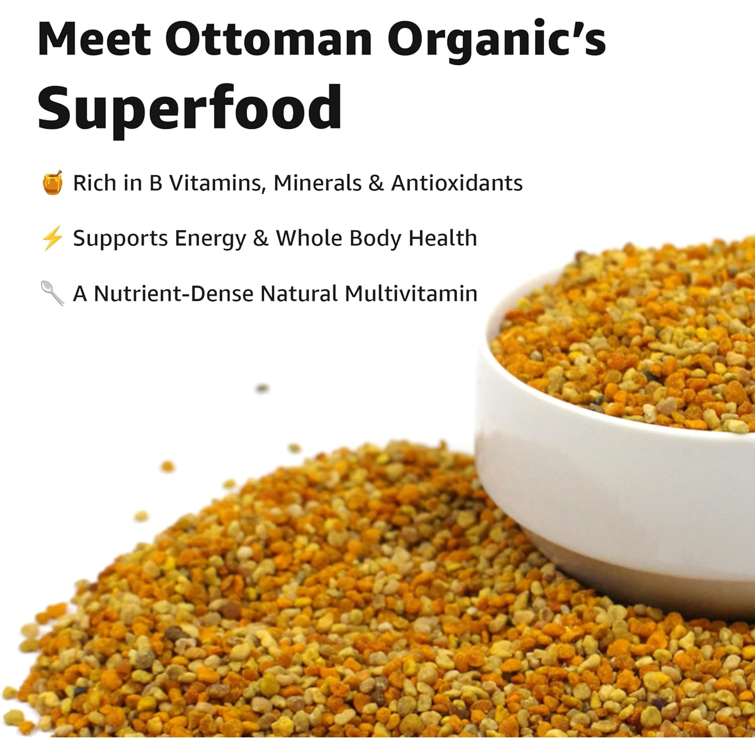 Bee Pollen – USDA & EU Organic Certified, Halal, ISO 22000 & GMP | 100% Pure Superfood, Rich in Vitamins & Minerals | Non-Gmo, Additive-Free (7 Ounce (Pack of 1))