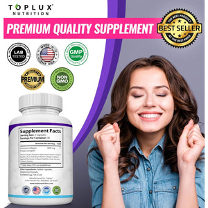 Toplux Multi Collagen Peptides Pills 1800 Mg Complex - Type I, II, III, V, X Premium Collagen Complex for Better Skin & Hair, Strong Joint, Hydrolyzed Protein, for Men Women, 90 Capsules, Supplement