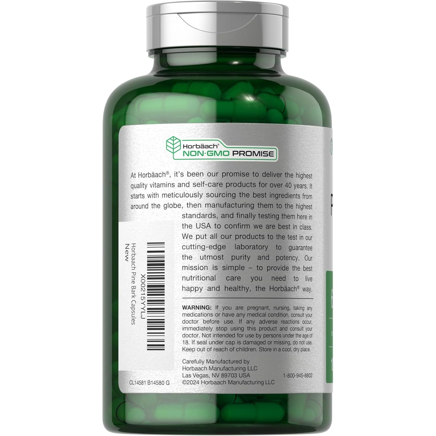 Horbäach Pine Bark Extract | 180 Capsules | Standardized to Contain 75% Proanthocyanidins | Non-Gmo, Gluten Free Supplement | High Potency