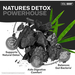 Vital+Boon Activated Charcoal Pills – Derived from Coconut Shells – Black Charcoal Binder for Stomach, Gas & Bloating Relief – Gluten Free Vegetarian Active Carbon to Support Detox (120 Capsules)
