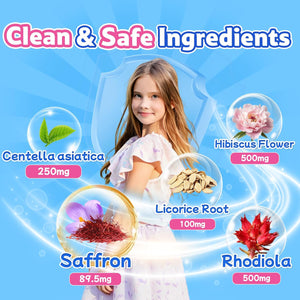 Saffron Supplement Gummies for Kids - Mood Munchies Kids Saffron Gummies with GABA, Mood Balance Calming Gummies for Focus & Cognition, Sugar Free Strawberry Flavor, 90 Counts