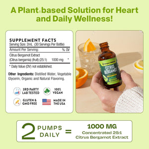 Citrus Bergamot Extract 25:1 Liquid Drops – Vegan, Gluten-Free – Comparable to Resveratrol and Berberine Supplement – 1000Mg Bergamot Supplement for Heart Wellness and Metabolic Support (Citrus,60Ml)