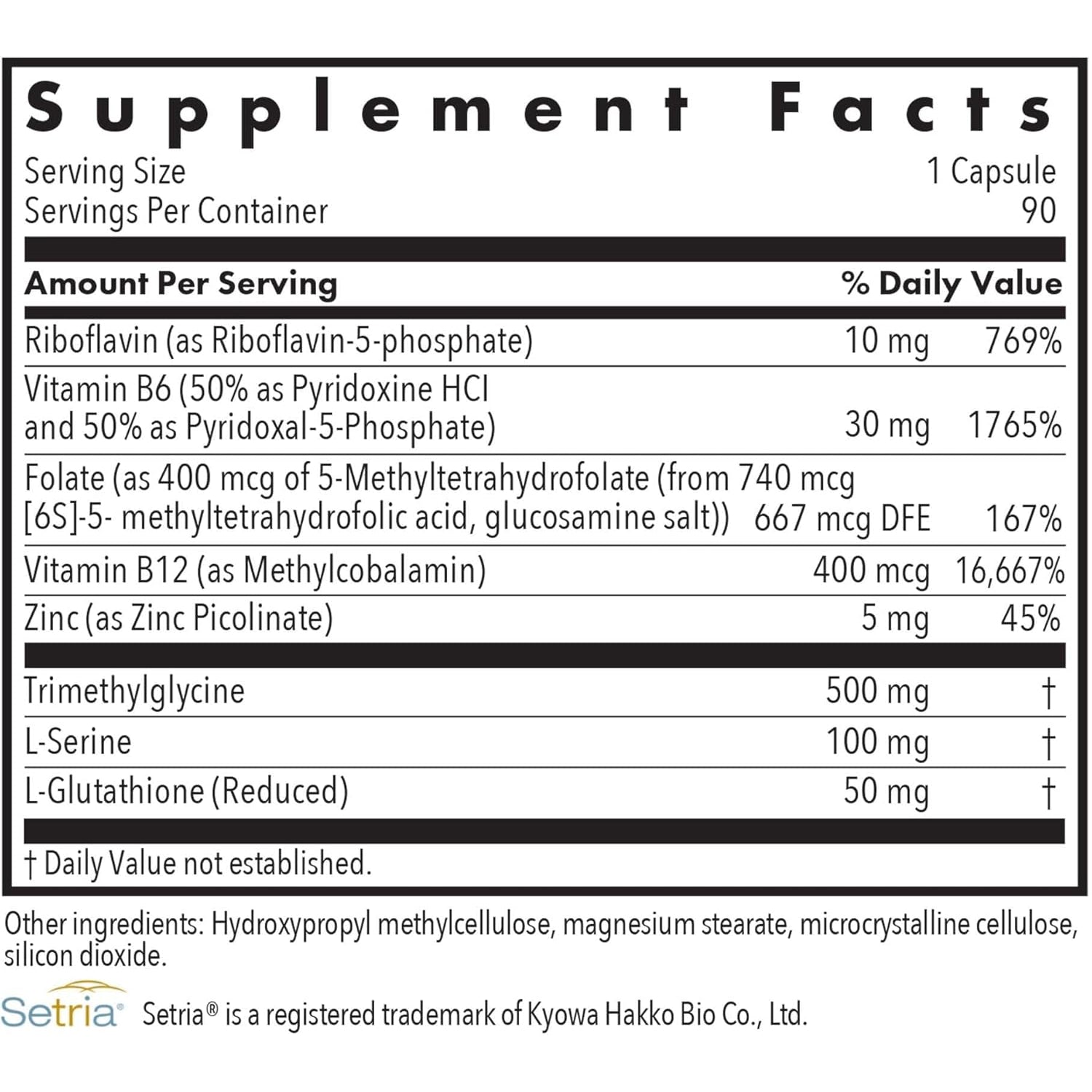 Allergy Research Group Homocysteine plus Supplement - with Setria Glutathione, Vitamin B Complex, Trimethylglycine, Vegetarian Capsules - 90 Count