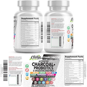 Activated Charcoal Pills for Gas Relief and Debloat, Charcobiotic with Probiotics Digestive Enzymes Shilajit Peppermint Fennel Ginger Turmeric Licorice Root Aloe Vera Ceylon Cinnamon, Clean Nutra 90Ct