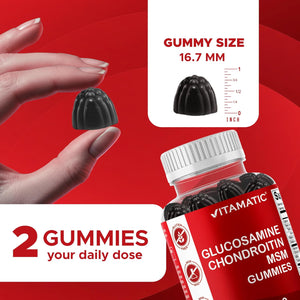 Vitamatic Glucosamine Chondroitin Gummies with MSM & Vitamin E – Joint Support Formula – 60 Pectin-Based Vegan Gummies
