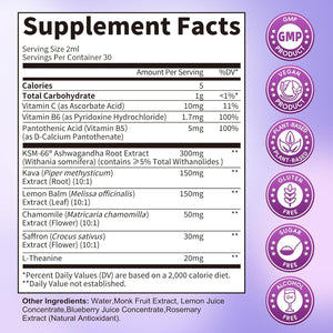 Cortisol Supplements for Women, Cortisol Reducer Manager Detox with KSM-66® Ashwagandha, Kava, Lemon Balm & Vitamin C B5 B6, Lower Cortisol, Hormone Harmony Liquid Drops, 2 FL.OZ, Blueberry Flavor