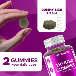 Vitamatic Vegan Thyroid Support Gummies with Iodine & Kelp – 60 Count Improve Your Energy & Increase Metabolism – Plant-Based