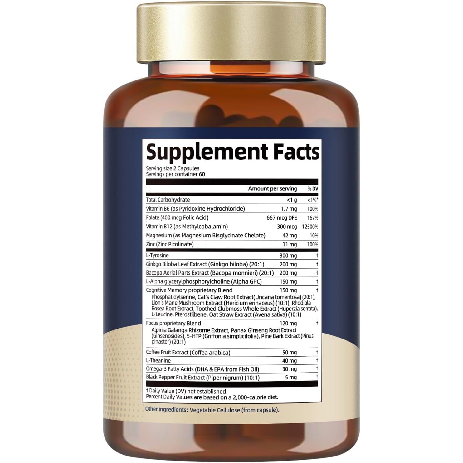 25 in 1 Brain Supplements for Memory and Focus & Neuro Health - Daily Brain Nootropic Cognitive Supplement with L-Tyrosine, Bacopa Monnieri, Ginkgo Biloba, Alpha GPC - Non-Gmo, Gluten Free