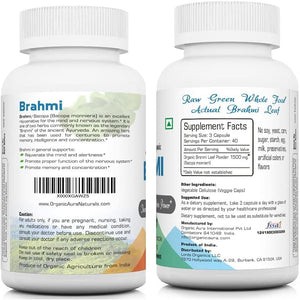 Organic Aura Brahmi Capsules -120 Count. Naturally Strengthens and Boosts Immunity and Memory. Whole Green Superfood. Non GMO - Gluten Free.