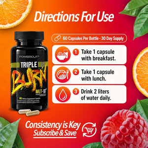 Triple Burn Weight Loss Pills for Women & Men, Fat Burner GLP-1 Support, Appetite Suppressant, Diet Pills with Green Coffee Extract & Cayenne (60 Capsules)
