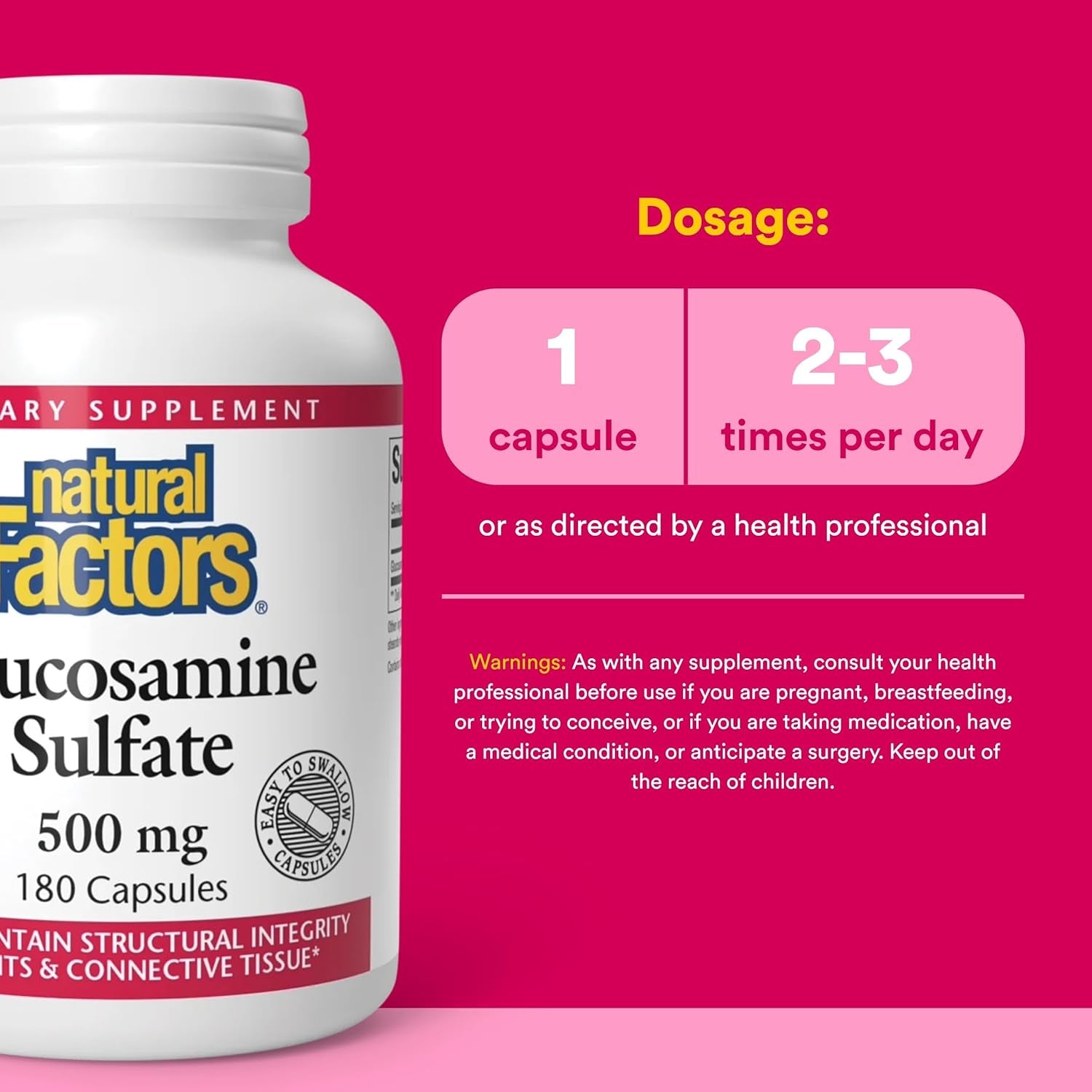 Natural Factors, Glucosamine Sulfate, Supports Healthy Joint Mobility, Cartilage and Connective Tissue, 180 Capsules