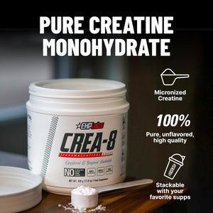 EHP Labs CREA-8 Micronized Creatine Monohydrate Powder - Unflavored Creatine Powder for Muscle Growth, Increased Strength, Enhanced Energy Output and Improved Performance - 100 Servings (500G)