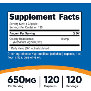 Nutricost Chicory Root 650Mg per Capsule - 120 Plant-Based Capsules, Non-Gmo, Gluten Free