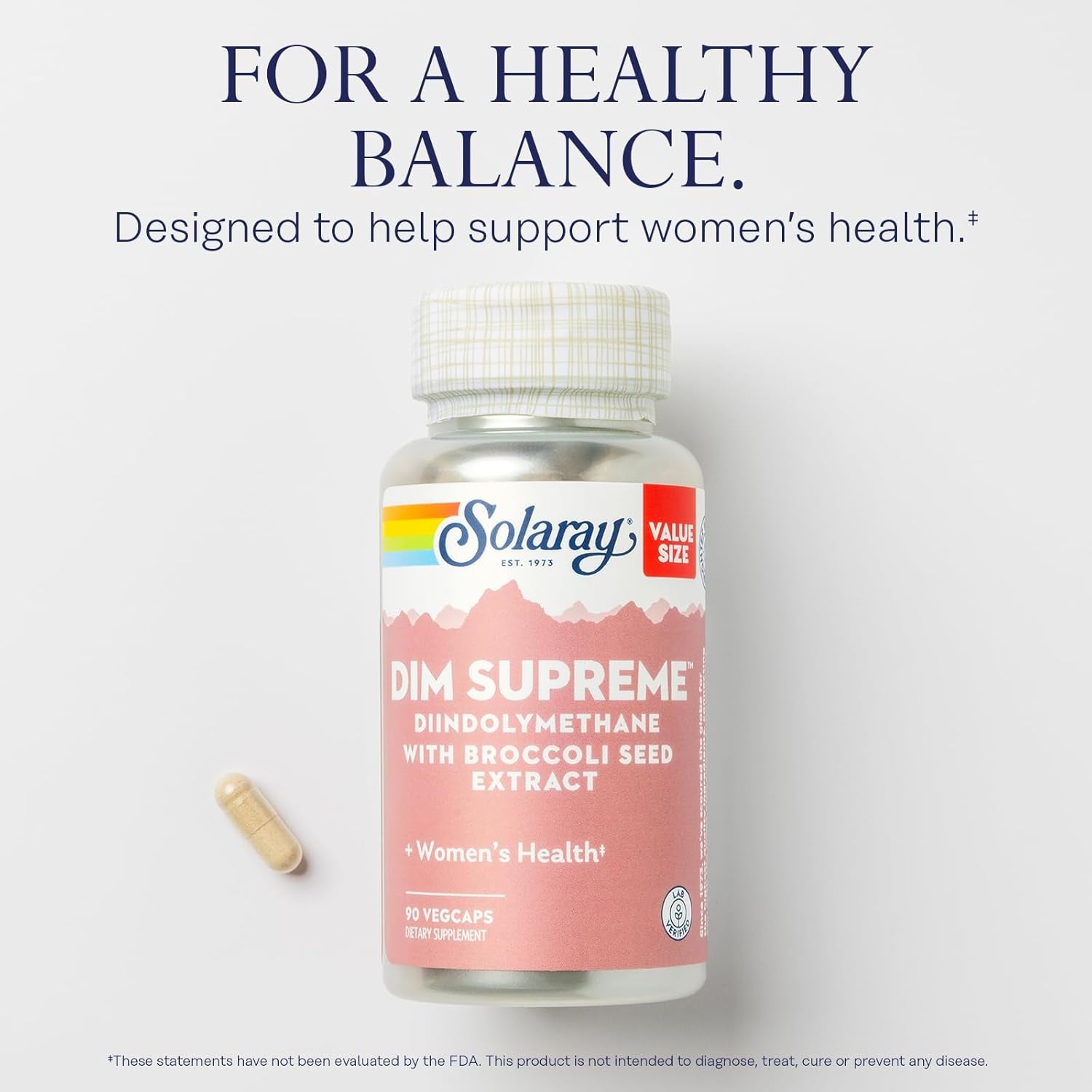 SOLARAY DIM Supreme - DIM Supplement 100Mg - Diindolylmethane DIM Complex with Broccoli Seed Extract and Bioflavonoids - Women'S Health and Balance Support - 60-Day Guarantee - 90 Servings, 90 Vegcaps