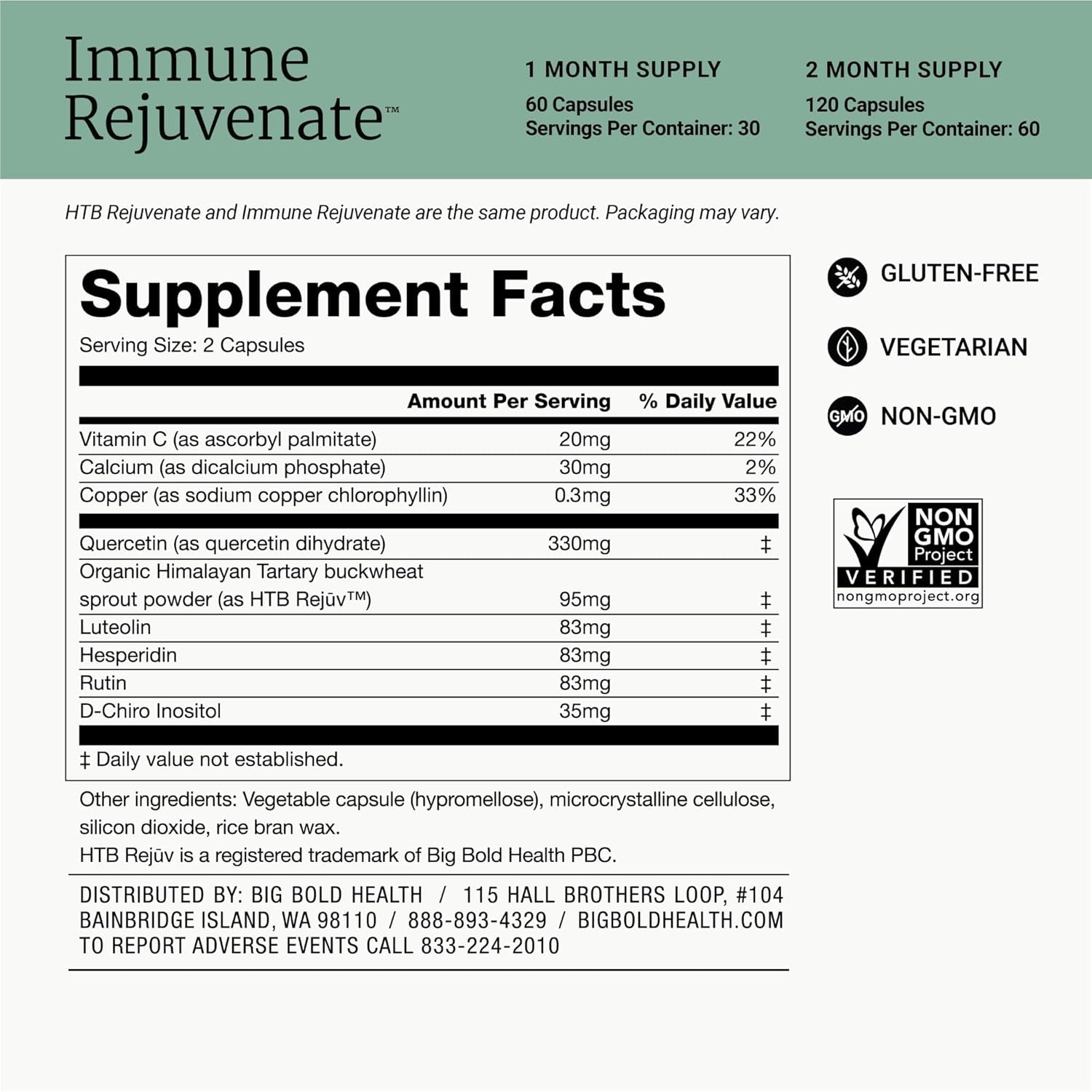 BIG BOLD HEALTH HTB Immune Rejuvenate - Himalayan Tartary Buckwheat - Polyphenols Supplement for Immune Support - Gluten Free, Dairy Free, Non-Gmo Formula - 120 Vegetarian Capsules (2 Month Supply)