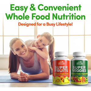 Country Farms Fruits and Vegetables Supplement, 180 Fruit and 180 Veggie Capsules, Greens and Reds Packed with Superfoods, Powerful Antioxidants, 60 Servings