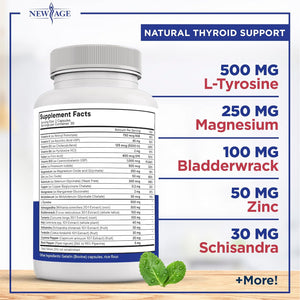NEW AGE Thyroid Support Supplement for Women & Men with Iodine, B12, Zinc, Selenium, Ashwagandha, Bladderwrack, Turmeric, Schisandra - Non-Gmo - 120 Count