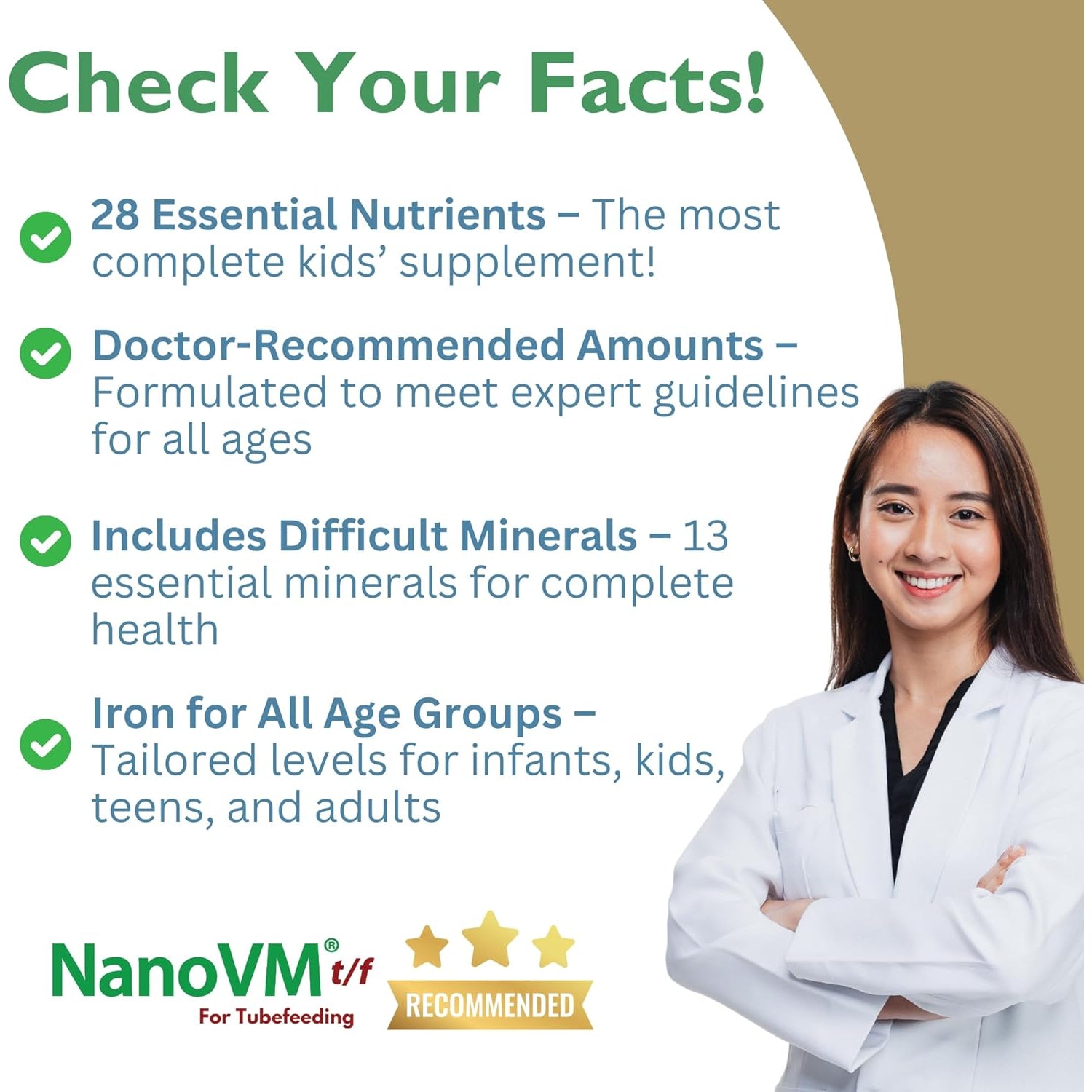 T/F, Dietary Supplement for Tube Feeding, Allergen-Free Kids Multivitamin, Unflavored Vitamin Powder with 14 Vitamins & 13 Minerals, Low-Carb Kids Vitamins, 275G - Solace Nutrition