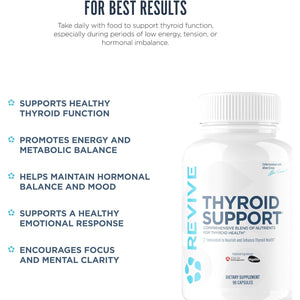 Revive MD Thyroid Support Supplement for Men & Women - Comprehensive Blend of Nutritents Supports Healthy Thyroid Function with Essential Vitamin, Minerals & Herbs (90 Capsules, 30 Servings)